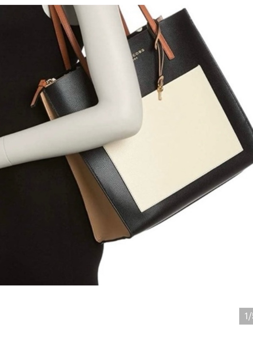 Marc Jacobs Black Cream and Tan Colorblock “Grind” Tote